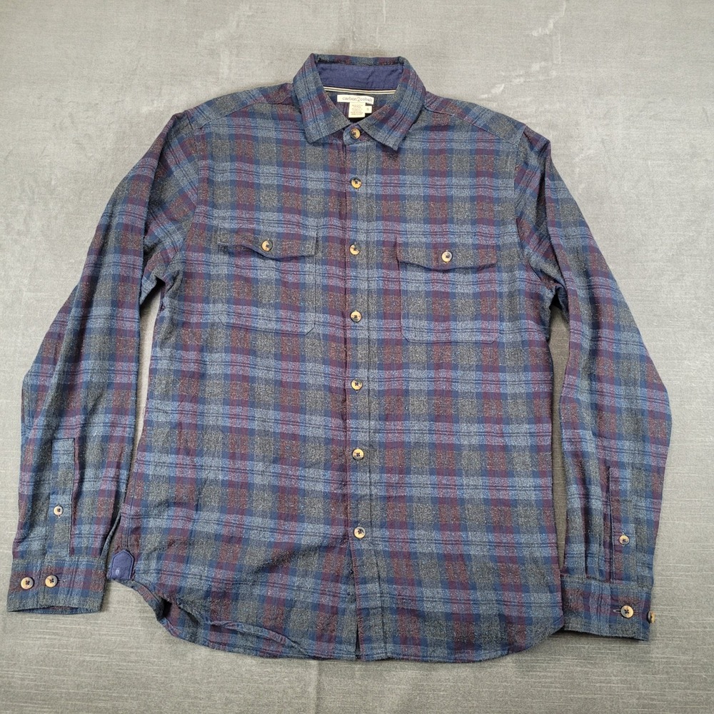 Carbon 2 Cobalt Mens Small Blue Maroon Plaid Button Up Flannel Shirt Long Sleeve